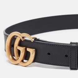 Pre Owned Gucci Black Leather GG Marmont Buckle Belt 80CM