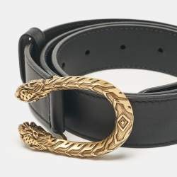 Gucci Black Leather Dionysus Buckle Belt 80 CM