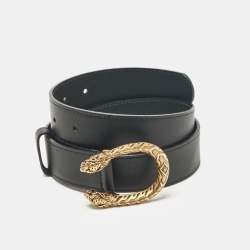 Gucci Black Leather Dionysus Buckle Belt 80 CM