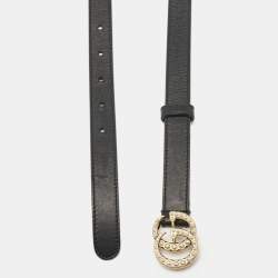 Gucci Black Leather GG Marmont Pearl Embellished Buckle Slim Belt 80 CM