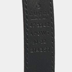 Gucci Black Leather GG Marmont Pearl Embellished Buckle Slim Belt 80 CM