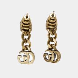 Pre Owned Gucci Double G Faux Pearl Gold Tone Earrings