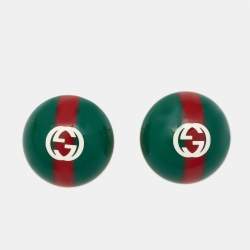 Gucci Red and Green Resin Enamel Vintage Web Stud Earrings