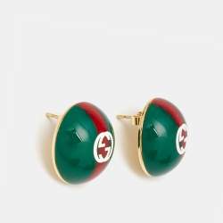 Gucci Red and Green Resin Enamel Vintage Web Stud Earrings