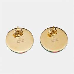 Gucci Red and Green Resin Enamel Vintage Web Stud Earrings