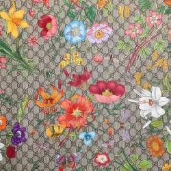 Pre Owned Gucci Brown/Pink GG Flora Print Silk Square Scarf