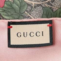Pre Owned Gucci Brown/Pink GG Flora Print Silk Square Scarf