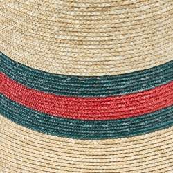 Gucci Brown Web Straw Fedora Hat 