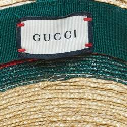 Gucci Brown Web Straw Fedora Hat 