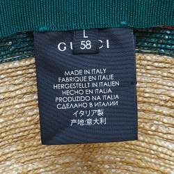 Gucci Brown Web Straw Fedora Hat 