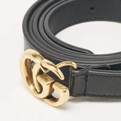 Pre Owned Gucci Black Leather GG Marmont Slim Belt 120 CM