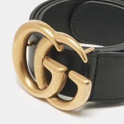 Gucci Black Leather GG Marmont Buckle Belt 85CM