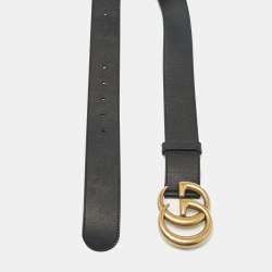 Gucci Black Leather GG Marmont Buckle Belt 85CM