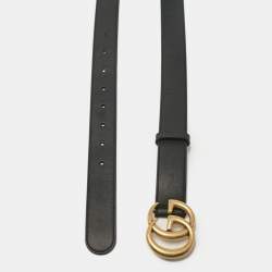Gucci Black Leather GG Marmont Buckle Belt 95CM