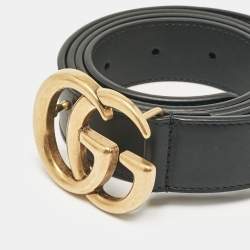 Gucci Black Leather GG Marmont Buckle Belt 95CM
