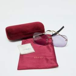 Pre Owned Gucci Gold Tone/Purple GG0355S Oversized Rimless Sunglasses