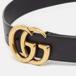 Pre Owned Gucci Black Leather GG Marmont Buckle Belt 75CM
