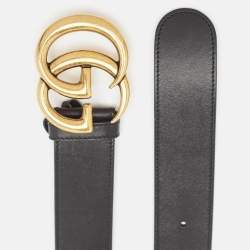 Pre Owned Gucci Black Leather GG Marmont Buckle Belt 75CM