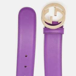 Pre Owned Gucci Purple Leather Interlocking G Buckle Belt 90CM