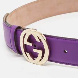 Pre Owned Gucci Purple Leather Interlocking G Buckle Belt 90CM