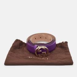 Pre Owned Gucci Purple Leather Interlocking G Buckle Belt 90CM