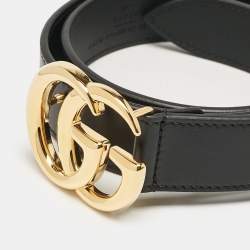 Gucci Black Leather GG Marmont Buckle Belt 80CM