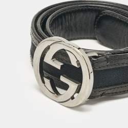 مملوكة مسبقًا Gucci Black GG Canvas and Leather Interlocking G Belt 80CM