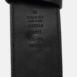 Pre Owned Gucci Black Leather GG Marmont Pearl Embellished Buckle Belt 100CM