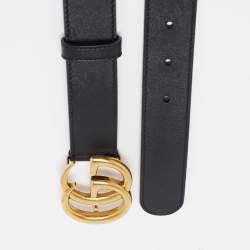 Gucci Black Leather GG Marmont Buckle Belt 70CM