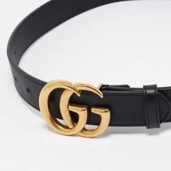 Gucci Black Leather GG Marmont Buckle Belt 70CM
