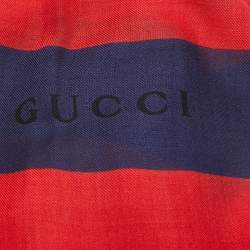 Gucci Red/Blue Kingsnake Print Stripe Silk Scarf 