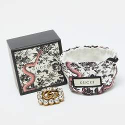Pre Owned Gucci GG Crystals Aged Gold Tone Pin Brooch