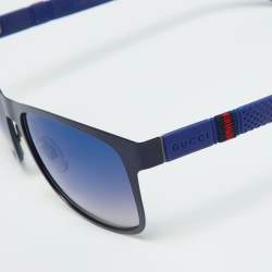 Pre Owned Gucci Blue/Grey Gradient GG2247/S Web Detail Rectangle Sunglasses