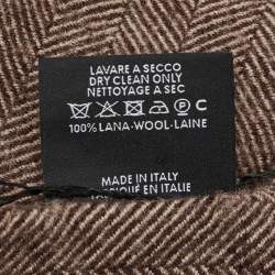 Pre Owned Gucci Brown Logo Detail Herringbone Wool Muffler