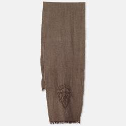 Pre Owned Gucci Brown Logo Detail Herringbone Wool Muffler