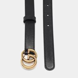 Pre Owned Gucci Black Leather GG Marmont Slim Belt 75 CM