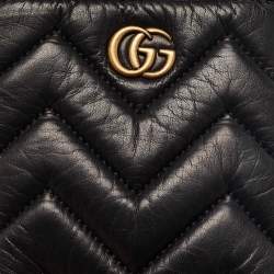 Gucci Black Matelassé Leather GG Marmont Gloves Size 7.5