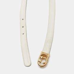 Pre Owned Gucci White/Black Leather Vintage Interlocking G Buckle Belt 90 CM