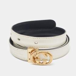 Pre Owned Gucci White/Black Leather Vintage Interlocking G Buckle Belt 90 CM