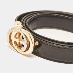 Pre Owned Gucci Black Python Vintage Interlocking G Buckle Belt 90 CM