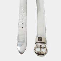 Gucci Silver Leather Horsebit Buckle Belt 80 CM
