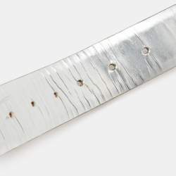 Gucci Silver Leather Horsebit Buckle Belt 80 CM
