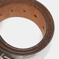Gucci Silver Leather Horsebit Buckle Belt 80 CM