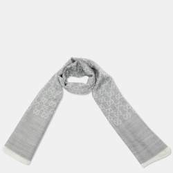 Pre Owned Gucci Grey GG Guccissima Wool Blend Shawl