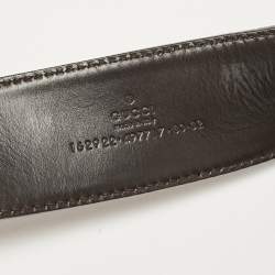 Gucci Brown Leather and Web Canvas Interlocking G Buckle Belt 80 CM