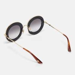 Pre Owned Gucci Black/Gold Gradient GG0113S L'aveugle Par Amour Round Sunglasses