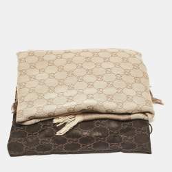 Gucci Brown GG Jacquard Cotton Blend Fringed Scarf