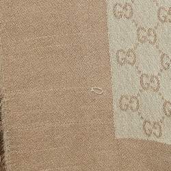 Gucci Brown GG Jacquard Cotton Blend Fringed Scarf