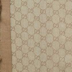 Gucci Brown GG Jacquard Cotton Blend Fringed Scarf