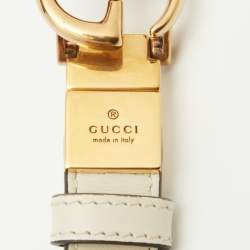 Pre Owned Gucci White/Beige Leather GG Marmont Reversible Slim Belt 80CM